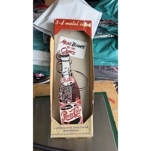 Vintage Pepsi-Cola 3D Metal Bottle Sign Hand Painted Wall Decor w/ Box